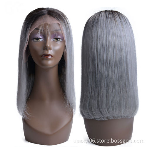 New Arrival Raw Indian Hair Bob Wigs Ombre 1B/Grey Human Hair  Wig Short Straight Lace Front Wig For Black Women